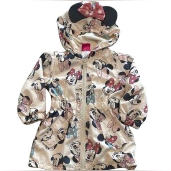 Disney Junior Minnie Mouse Girl’s Hooded Rain Jacket with Bow Size 3T Outdoors - Picture 1 of 12